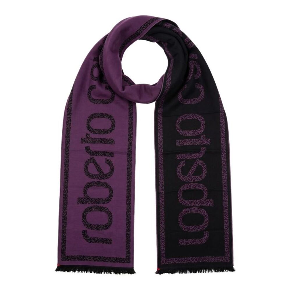 Roberto Cavalli ESZ058 03000 Purple Wool Blend Signature Mens Scarf
